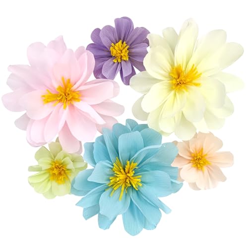 Crepe Paper Flower for Wall Wedding Birthday Baby Shower Decor Pack of 6 (Pastel, Mixed Size)