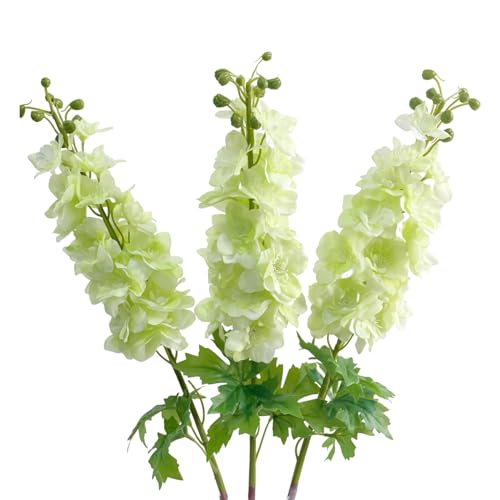 YalzoneMet 3Pcs Light Green Delphinium Artificial Flower Long Stem for Tall Vase 31.5'' Real Touch Fake Larkspur Latex Big Delphinium for Home Decor Floor Vase Flora Table Centerpiece - color: Light Green
