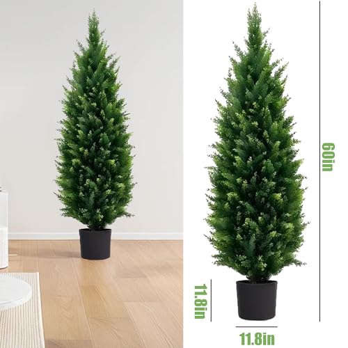 5ft Artificial Topiary Trees Beautiful Realistic Faux Cedar Pines UV Protection for Indoor Outdoor Front Porch Decorate (Christmas Tree*2) - size: 5ft