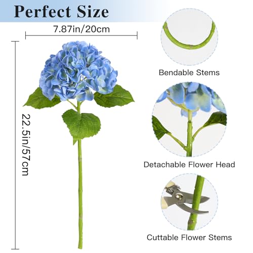 Nubry 2Pcs Blue Hydrangea Artificial Flowers, 22.5In Latex Faux Real Touch Large Hydrangea Flowers with Long Stems & Leaves for Home Office Decor Wedding Party Arrangements(Blue) - color: Blue, size: 2 Pcs