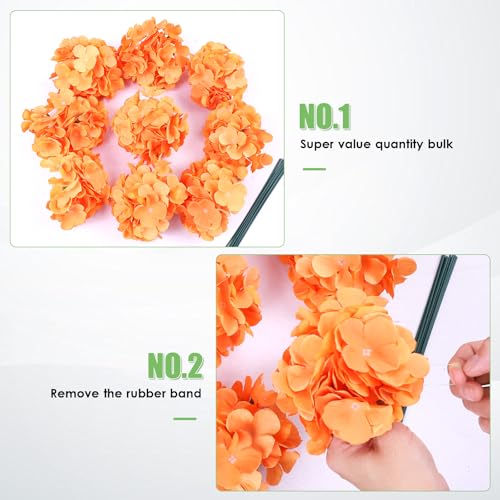 AVIVIHO 65pcs Fake Flowers Orange Hydrangea Artificial Flowers Bulk (Not Squished, No Steaming Need) Silk Flowers with Stems for Wedding Decor,Home,Baby Shower,Table Centerpieces Decoration - color: Orange, size: Medium