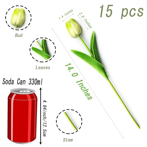 SITUMEIZI 15pcs Pink Tulips Fake Artificial Flowers Real Touch 14" PU Flower for Home Decor Spring Easter Wedding Bouquet Decorations Gifts(Pink Base) - color: Pink Base