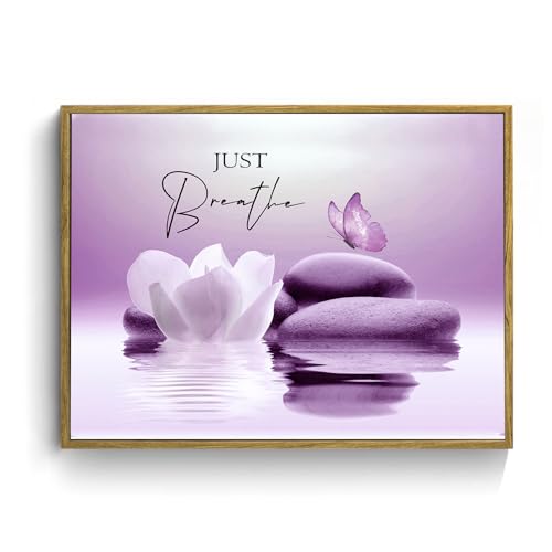 LB Modern Purple Wall Art for Bathroom Zen Spa Water Lily Flower Canvas Wall Art Wall Paintings Home Decor Nature Butterfly Wall Pictures for Living Room Bedroom Office Ready To Hang,17x12 Inch - color: Purple, size: 12"L x 17"W