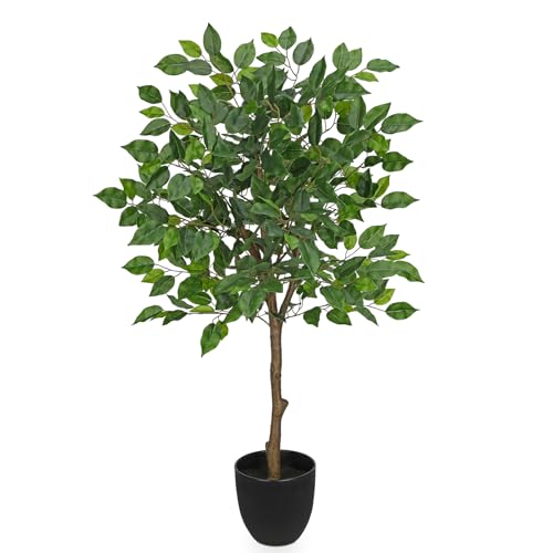 3Ft Ficus Tree Artificial Plants Indoor with Realistic Trunk, Tall Fake Potted Tree Faux Floor Plant, Artificial Tree in Pot for Home Living Room Office Bedroom Corner Decor(Green) - color: Green, size: 3Ft