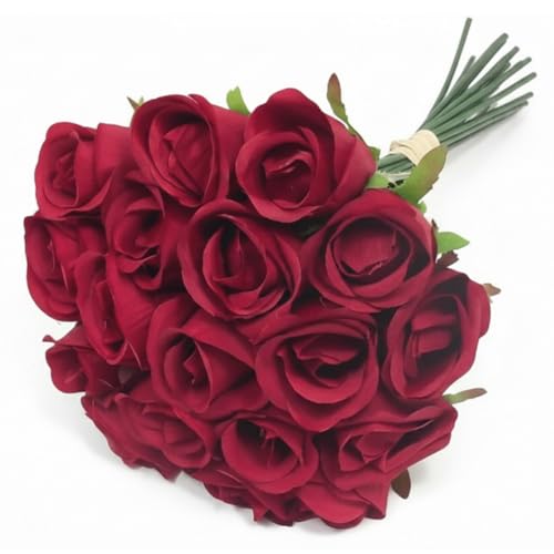 Artificial Red Roses with Stems 12", 18 Pcs Fake Red Flowers for Home Decor, Realistic Silk Roses for Wedding Centerpieces, Valentine’s Gifts & Christmas - color: Red