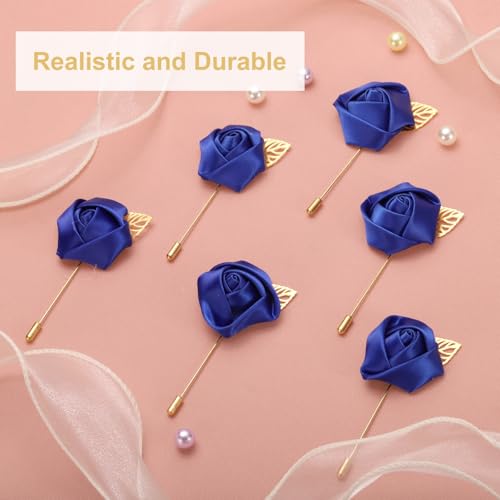 uxcell 24pcs Bright Blue Rose Boutonnieres Flower Buttonholes Pocket Boutonnieres Pins for Wedding Ceremony Anniversary Prom Formal Dinner Party - color: Bright Blue