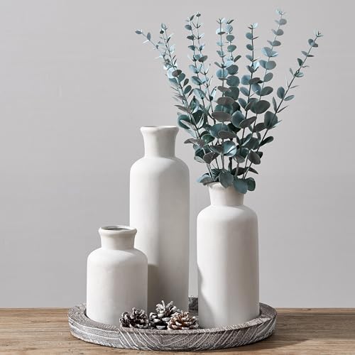 LUKA Ceramic Vase Set of 3,Decorative Terracotta Vases for Home Decor,Rustic Pottery Vase for Your Bedroom,Office,Living Room,Fireplace,Bookshelf （10+7.5+5 Inch） (Antique-White) - color: Antique-white