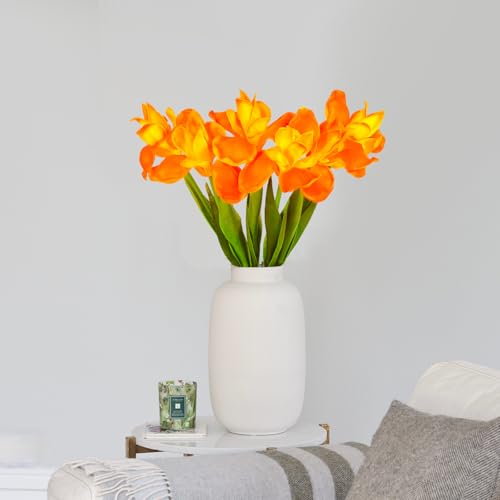 6 PCS Iris Flowers Artificial Real Touch Orange Flowers 18.9 in Long Stems Artificial Iris for Wedding Bridal Home Kitchen Party Decoration (Orange) - color: Orange