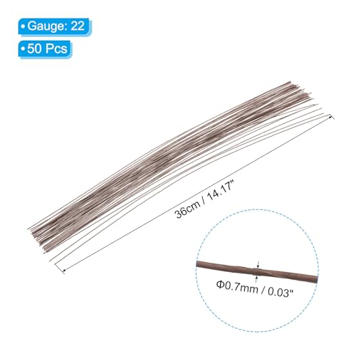PATIKIL 22 Gauge 14" Floral Stem Wire, 50 Pcs Paper Wrapped Iron Artificial Flower Stem Accessories for DIY Bouquet Stem and Craft Decoration, Brown - color: Brown