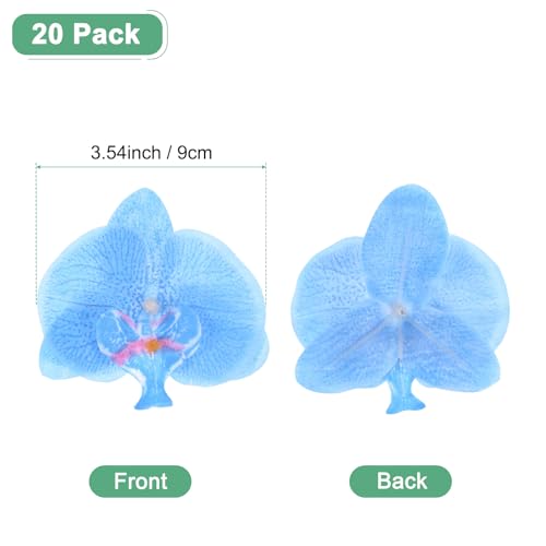 M METERXITY 20-Pack Artificial Orchid Flower Heads, Silk Faux Butterfly Flowers Head for Wedding/Bouquet/Bridal/Party Decor, Fake Phalaenopsis Petals Bulk [3.54 Inch, Blue] - color: Blue, size: 3.54 Inch