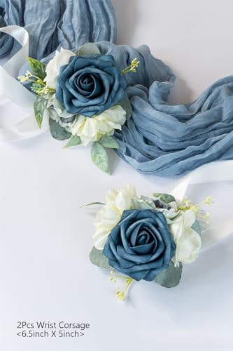 Set of 2 Wrist Corsage Wristlet for Wedding Bridesmaid Mother Grandmother for Bridal Shower Wedding Artificial Roses Flower Prom (Navy Blue) - color: Navy Blue