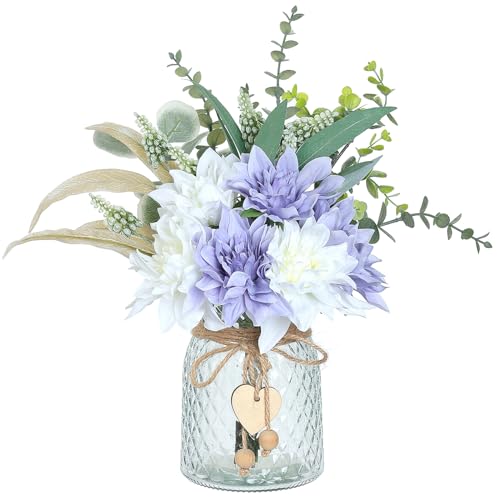 Faux Flowers with Vase,Artificial Silk Flowers in Vase, Fake Plant Eucalyptus and Willow,Flower Arrangement for Home Farmhouse kitchen Dining Table Centerpiece Decorations Table Decor (Dusty Purple) - color: Dusty Purple