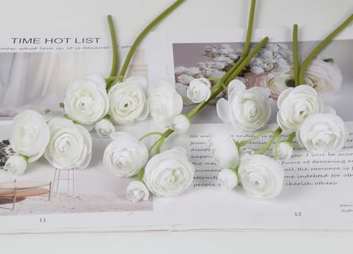 IPOPU Ranunculus Artificial Flowers 2 Bouquets Small White Flowers 12PCS Faux Ranunculus Flowers White for Vase Filler Bouquet Wedding Decor Bridal Shower Floral Filler Flowers Centerpieces (White) - color: White