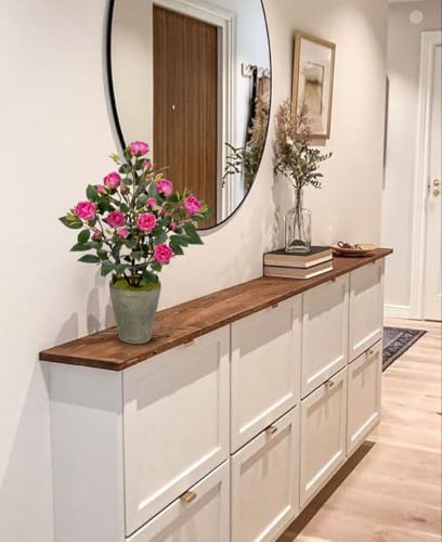 Hollyone Artificial Flower Plants Camellia Pink Roses Faux Potted Plant with Cement Pot Fake Silk Flower Rose Camellias Flower Arrangement Office Home Decor Bathroom Shelf Desk Decoration 15 Inch - color: Pink