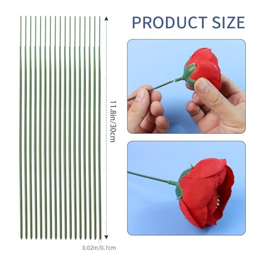 GAQWOK Green Floral Stems - 100pcs Plastic Flower Rods for Bouquets and Arrangements, Ideal for Crafts and Florists (30CM /12in) - color: 12in