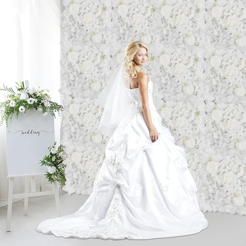 Wedding Arch Artificial Flowers Panels, 16pcs Silk Rose Floral Wall Backdrop, 13.8 x 13.8in Artificial Flowers Garland for Wedding Party Table Decoration, White (White, 16 Pcs) - color: White, size: 16 Pcs