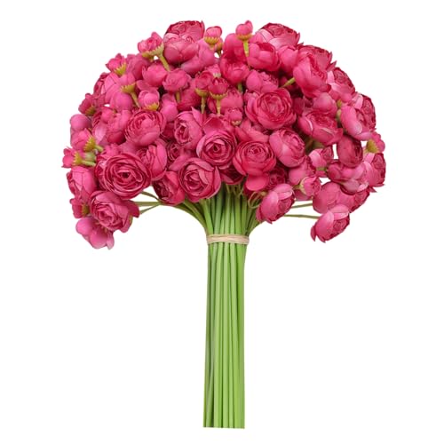 32Pcs Ranunculus Artificial Flowers Rose Red - Faux Silk Mini Peonies for DIY Wedding Bouquet, Home Decor, Bridal Shower Centerpieces - color: Rose Red