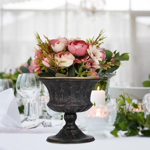 SEWACC Flower Vase Iron Flower Pot Vintage Urn Planter Floral Arrangement Pot for Home Office Window - color: Black