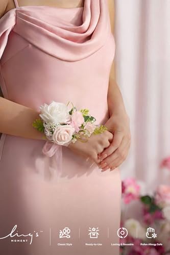 Ling's moment 2pcs Prom Wrist/Shoulder Corsage Artificial Flower, Girl/Mother Homecoming/Wedding Corsage Wristlet Décor, etc. Blush Cream - color: Pk-blush & Cream