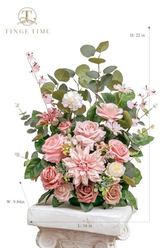 TINGE TIME Free-Standing Artificial Flower Set of 2, Table Centerpiece with Rubber Pad, Silk Fake Flower for Wedding Centerpiece Archway Aisle Welcome Entrance (DustyRose&Cream) - color: Dustyrose&cream