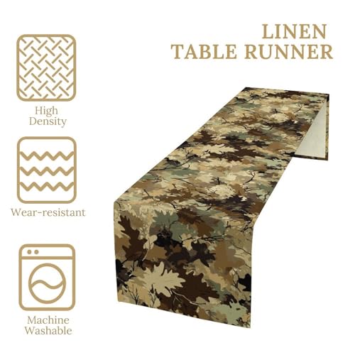 Camo Table Runner Forest Camouflage Hunting Themed Art Printed Burlap Runner for Home Kitchen Dining Table Living Room Decor Fabric 1 Panel W13xL36in - color: Camo-5, size: 13"W x 36"H