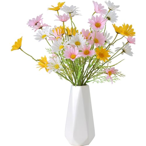 NatureMan Artificial Flowers 12 Bundles Artificial Silk Daisy UV Resistant Outdoor Fake Wildflowers with Stems Daisy Arrangements for Home Hotel Office Garden Decoration (White, Yellow, Pink) - color: White, Yellow, Pink
