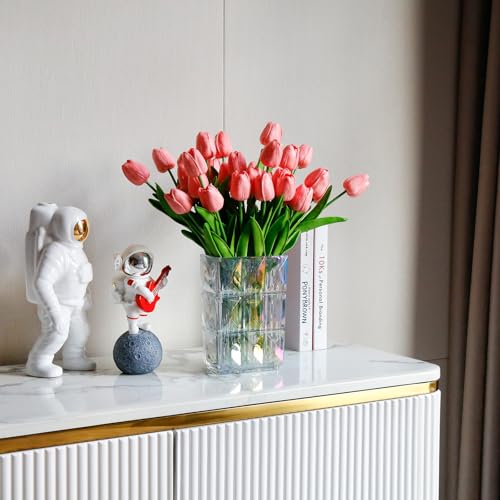 36 Pcs Tulips Artificial Flowers, 13 Inches Real Touch PU Fake Tulips for Wedding Bouquets, Home Decor - color: Pink