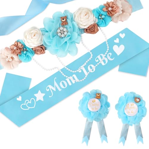 Maternity Sash Set Baby Shower Floral Belly Belt Baby Shower Decoration for Mom to Be Pregnancy Party Supplies - color: Style3