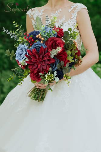 Serwalin Artificial Flowers Fake Cake Flowers Burgundy Navy Dahlia Flowers Box Set for DIY Wedding Bouquets Centerpieces Arrangements Party Baby Shower Home Decor - color: Burgundy Navy Dahlia, size: 1 Box