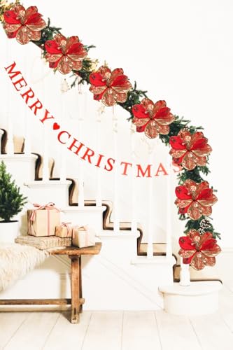 Briful 3PCS Magnolia Artificial Christmas Flower 21.2" Red Gold Fake Magnolia Flower Stems with Specially Designed Mottled Petals Christmas Tree Flowers for Holiday Wreath Garland Xmas Decor - color: Red Gold
