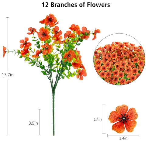 12 Bundles Artificial Flowers for Outdoor Fake Plastic Flowers Faux Plants for Decoration Hanging Planters Indoor Outside Garden Porch (Orange) - color: Orange-12 Bundles