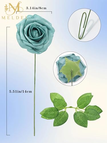 Artificial Flowers 25 Pack Dark Teal Faux Foam Roses with Stems, Real Looking Fake Rose for DIY Wedding Bouquets, Bridal Shower Centerpieces, Party Table Decorations, Home Decor - color: Dark Teal, size: 25Pcs