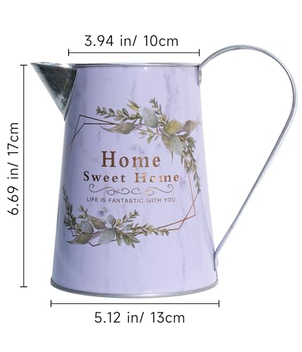 Yoillione White Metal Flower Vase with Country Pattern, Minimalist Jug Pitcher Vase with Handle for Farmhouse Home Table Decor - color: Leaf, size: Small