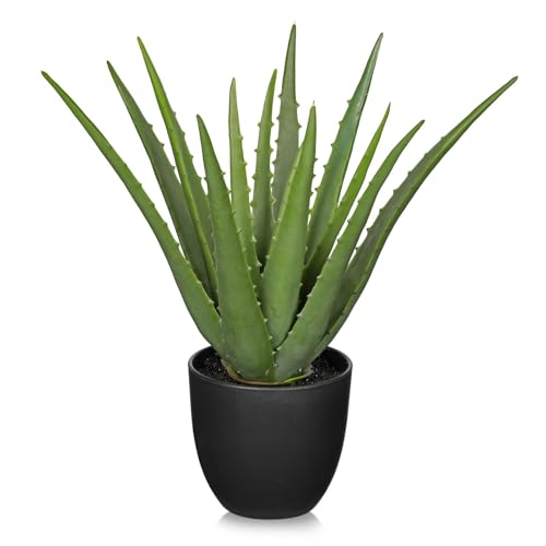GnFlus Fake Succulent Aloe Vera Plants 13 Inch Large Artificial Succulents with Black Pot Faux Aloe Potted Plant for Desk Modern Home Office Bedroom Living Room Table Shelf Decor - color: Black-13"