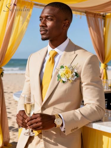 Serwalin 2 Pcs Wrist Corsage and Boutonniere Set, 6-7 Inch Yellow Corsage for Wedding, Boutonniere for Men Corsage Wristlet Prom Ceremony Anniversary Accessories Suit - color: Yellow, size: 1 Boutonniere & 1 Wrist Corsage-2pcs