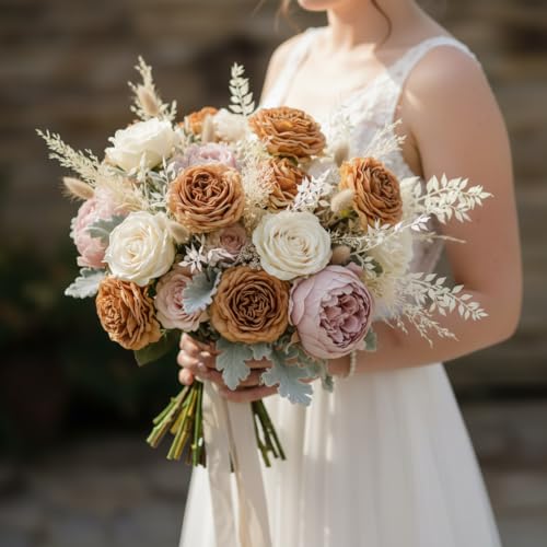 Artificial Roses Flowers- 8PCS Faux Vintage Terracotta Roses Fake Silk Roses Flowers for Party,DIY Wedding Bouquet, Table Centerpiece, Home Decor(Terracotta) - color: Terracotta