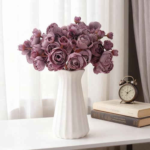 24 Stems Artificial Ranunculus Flowers - 96 Bloom Faux Silk Ranunculus Bouquet for Wedding Decorations, Home Décor, Holiday Arrangements & Large Event Centerpieces (Purple) - color: Purple