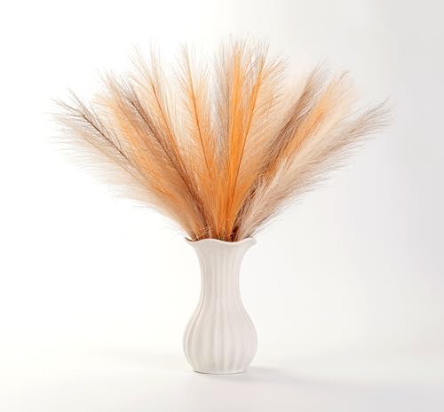 Pampas Grass Small, Brown&Off White&Orange 30 Pcs 17" Faux Pampas Grass Short Decor, Pompas Grass Flower Arrangement and Vase Filler for Boho Home Wedding Decoration - color: Brown&off White&orange, size: 17'' Tall