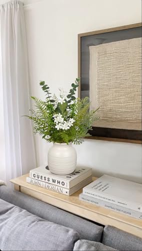 Artificial Floral Arrangement with Ceramic Vase - 15.4" Faux Greenery & White Flowers | Fern | Eucalyptus Leaves Fake Table Centerpiece in Vintage Vase for Home Office Living Room Bedroom Indoor Decor - color: White
