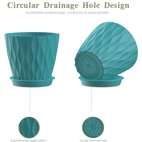 6 Inch Plant Pots, 6 Pack Indoor Flower Pots, Planters with Drainage Holes and Trays for Orchids, Violets, Succulents, Herbs, and Other Plants,Blue-Green - color: Blue-green, size: 6inch