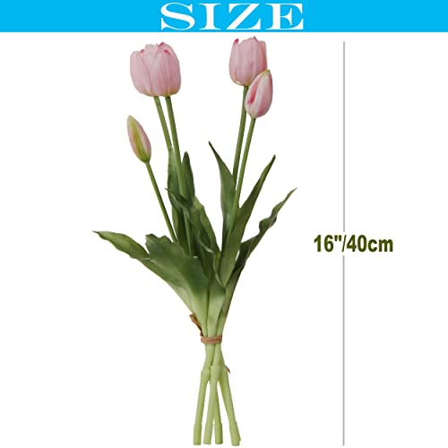 20pcs Artificial Tulip Flowers,16 Inch Real Touch Tulip Stems with Faux Leaves, Faux Tulips and Buds for Home Décor Centerpiece Ornament Wedding Bouquet,Pink - color: Pink