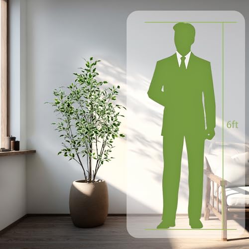 5ft Artificial Ficus Tree with White Plastic Planter | Foliage: Designed with natural green and white variegated leaves for lifelike indoor landscape - color: White, size: 5ft