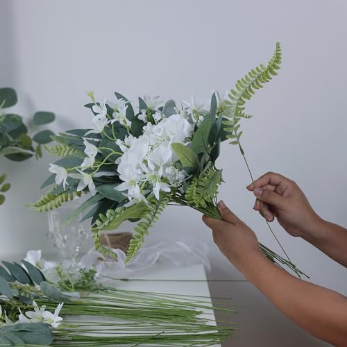 VIERENA Artificial Greenery Stems Box Set(Pack of 85pcs) with 8 Kinds of Faux Plants and Fake Flowers for DIY Wedding Bouquet Table Centerpieces and Floral Arrangement (White&Dusty Green) - color: White&dusty Green