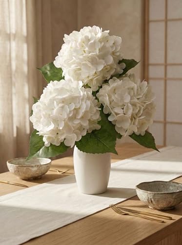 3 Pcs Real Touch White Hydrangea Artificial Flowers - 20" Large Jumbo 3D Latex Creamy White Faux Hydrangeas for Wedding Centerpieces, Bridal Bouquet, Floral Arrangement in Vase (Creamy White) - color: Creamy Withe