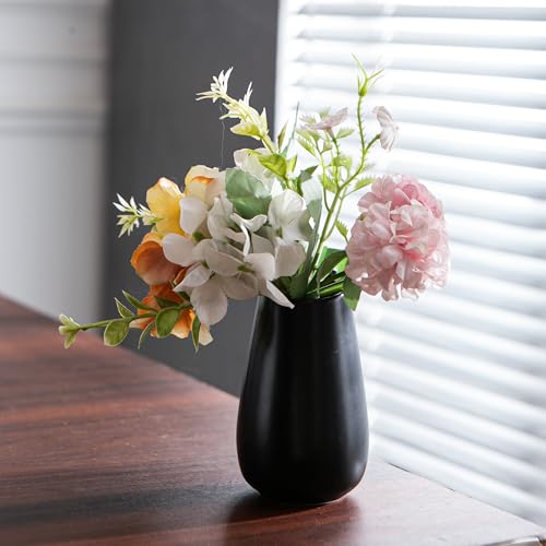 Black Ceramic Bud Vase Set of 12 Glossy Modern Flower Vases | Elegant mini ceramic vases for home decor, wedding centerpieces, dining tables, shelves and modern interior styling - color: Black - 12 Pcs
