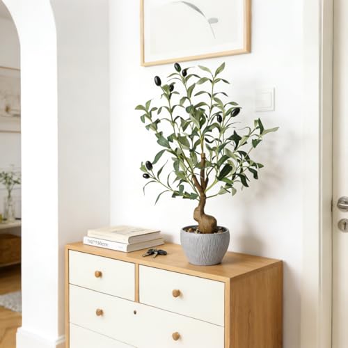KAIRNE Artificial Black Olive Tree,19.6” Tall Fake Potted Plants,Realistic Decorative Plants Table Indoor Decor,Lifelike Greenry Tree,Fake Olive Tree Gifts for Housewarming Shelf Office Desk Decor - color: Olive Tree