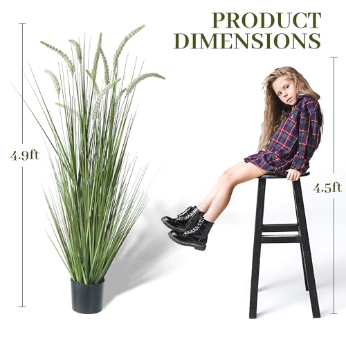 KOL 59in 2-Pack Artificial Veronica Spiked Speedwell Grass Plant, 5ft Faux Veronica Spicata Flower, Tall Fake Horsetail Grasses for Home Office Garden Wedding Decor, Indoor Outdoor, Green - color: White-green, size: 5FT