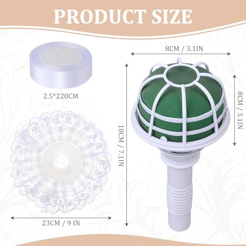 Ferrochef 2 Set White Lace Handle Bouquet Holder Foam Floral Handle Wedding Bridal Bouquet Holder DIY with 1 inch White Satin Ribbon for Bride & Bridesmaid Fresh & Artificial Flower Arrangements