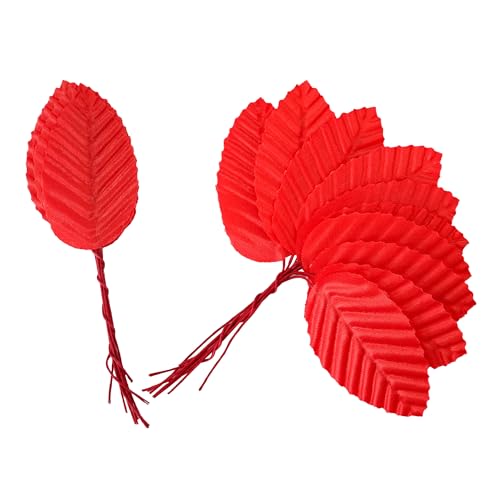 pson 200PCS 10cm Artificial Silk Leaves with Wired Stems for Crafts, Bouquet Wreaths, Wedding Decor, Party Decorations(Red) - color: Red