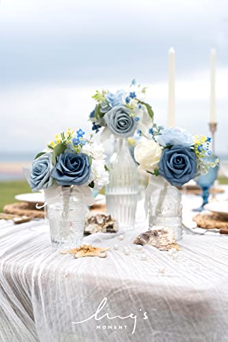 Ling's moment Artificial Roses, Dutch Blue & Dusty Blue, 3 Inch 50 Pcs | Foam Material, With Stems, DIY Floral, Wedding/Party Decor, Centerpieces/Bouquet - color: Blu- Dutch Blue & Dusty Blue, size: 50Pcs